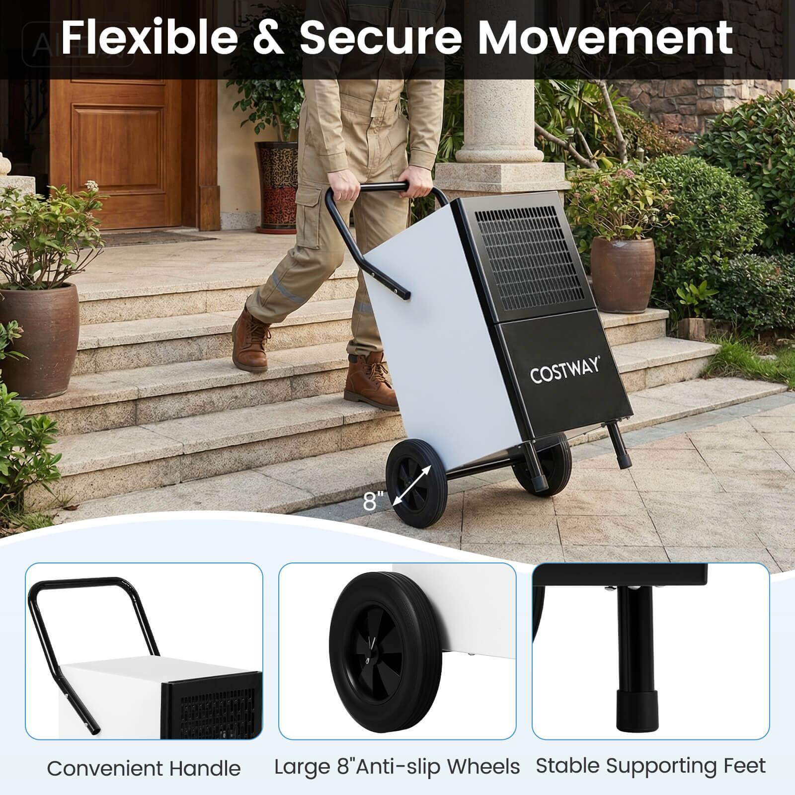 Flexible & Secure Movement

- Convenient Handle
- Large 8" Anti-slip Wheels
- Stable Supporting Feet