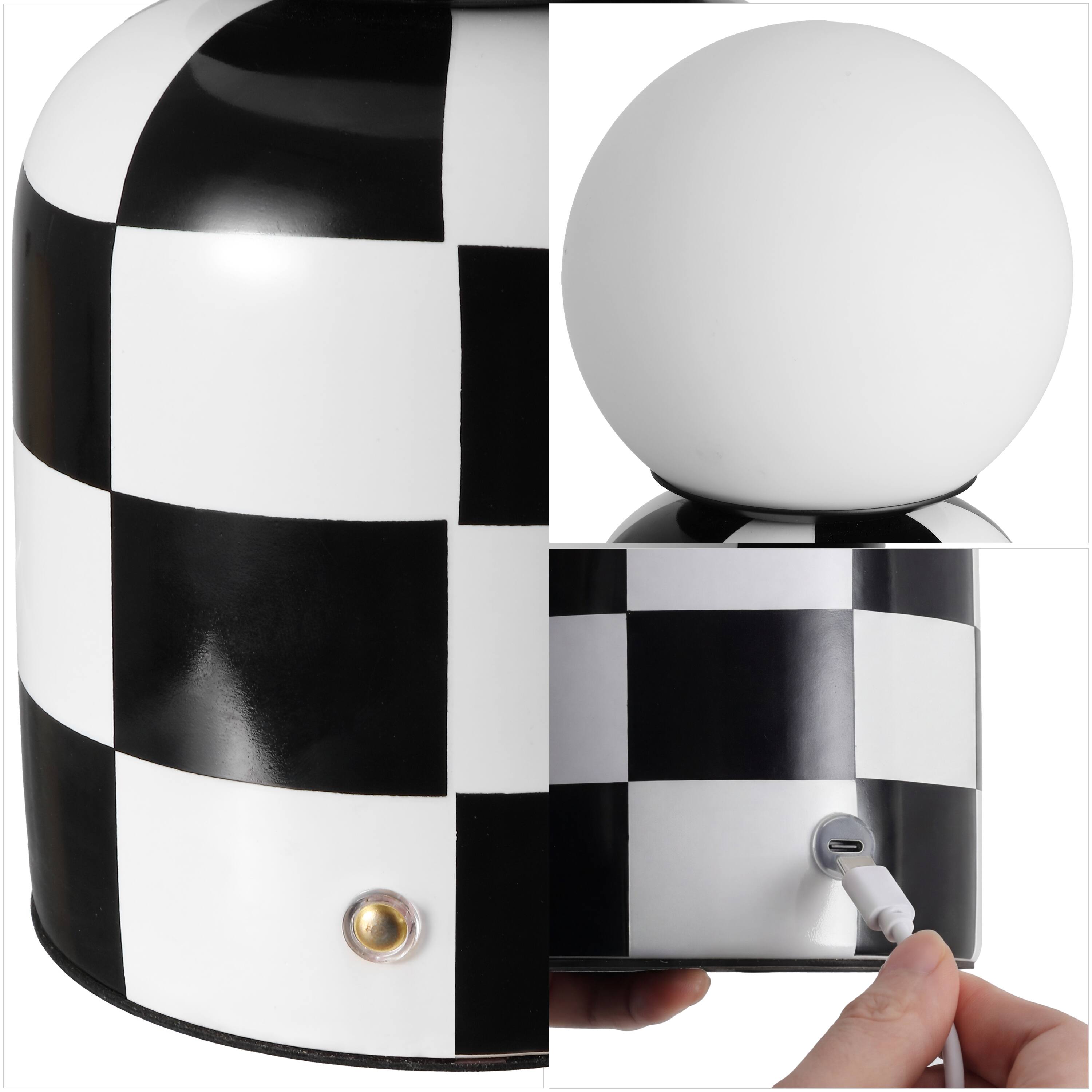 Alt View 4. Jonathan Y - Zira 10 in. Ceramic Rechargeable Cordless Portable Dimmable with Frosted Globe Shade LED Table Lamp, Black/White - Black/White.