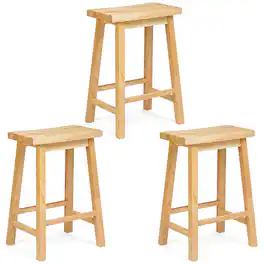 PJ Wood - Classic 24 Inch Saddle Seat Kitchen Bar Counter Stool, (3 Pack) - Natural