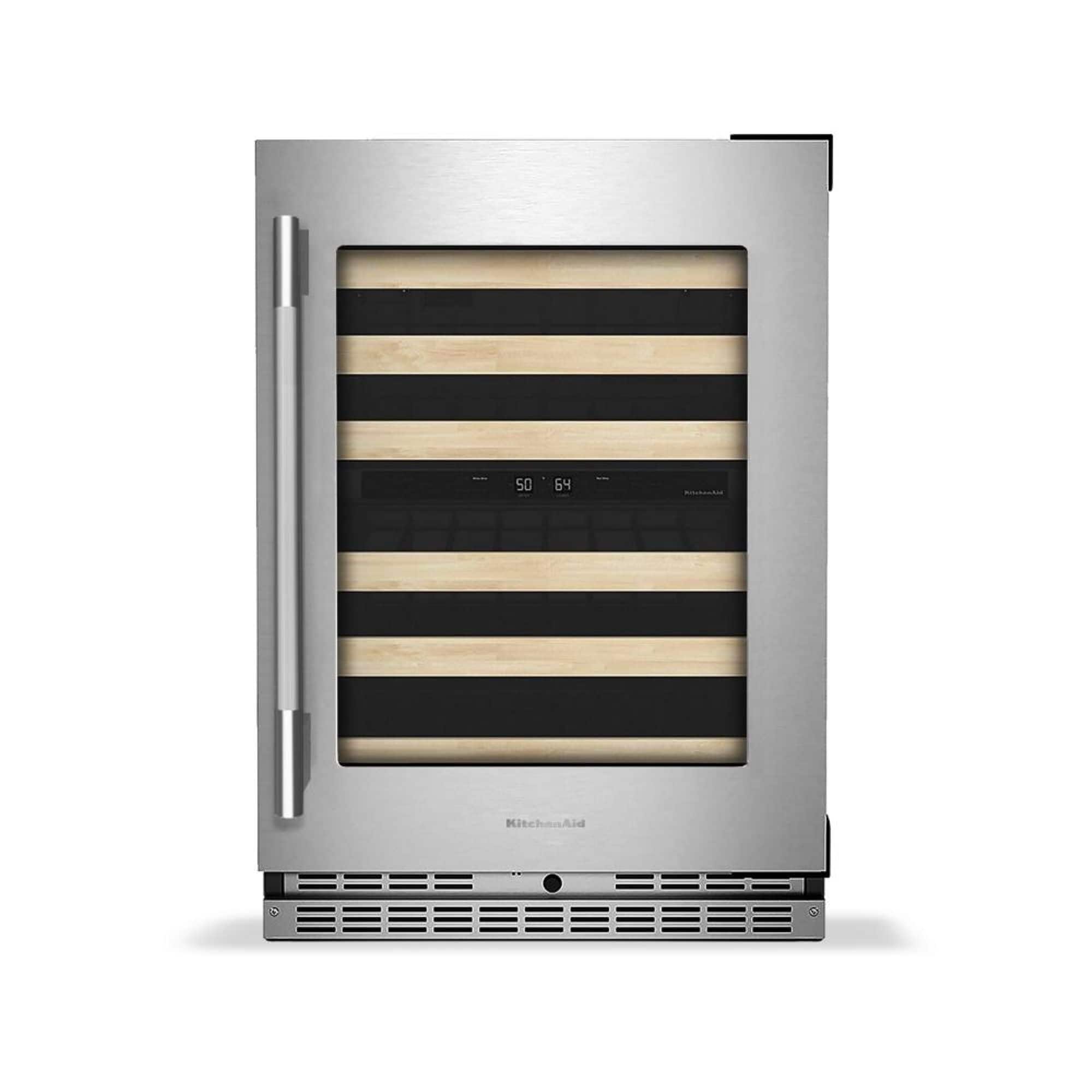 KitchenAid - 46-Bottle Wine Cellar with Full-Extension Wood-Front Racks - PrintShield Stainless Finish - Front_Zoom