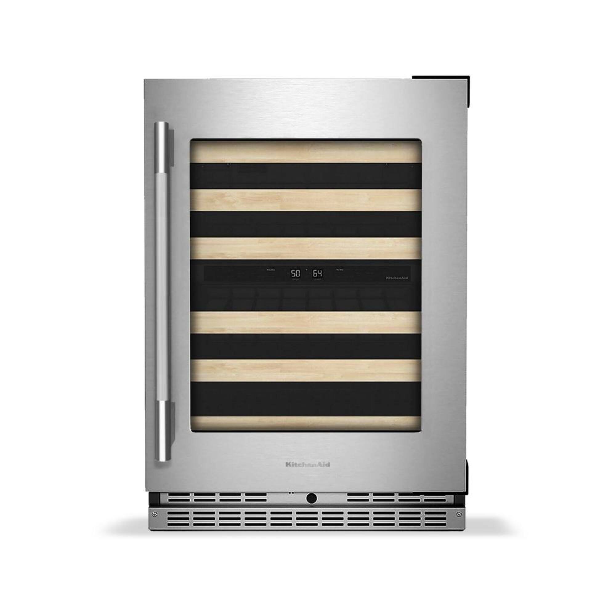 KitchenAid - 46-Bottle Wine Cellar with Full-Extension Wood-Front Racks - PrintShield Stainless Finish
