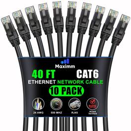 Maximm - Cat 6 Ethernet Cable 40 ft (10-Pack) - UTP, 10Gbps, 550MHz