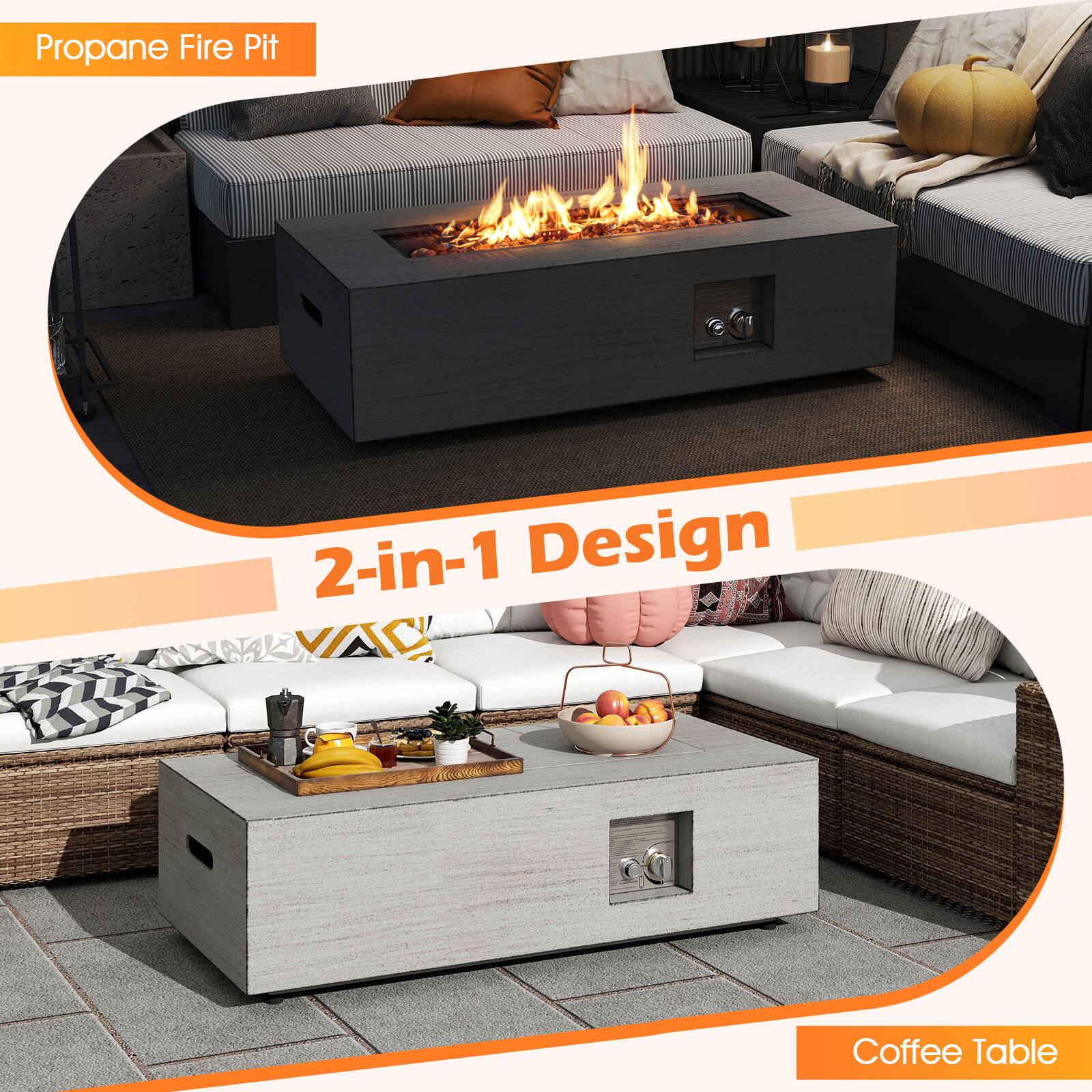 Propane Fire Pit, 2-in-1 Design, Coffee Table