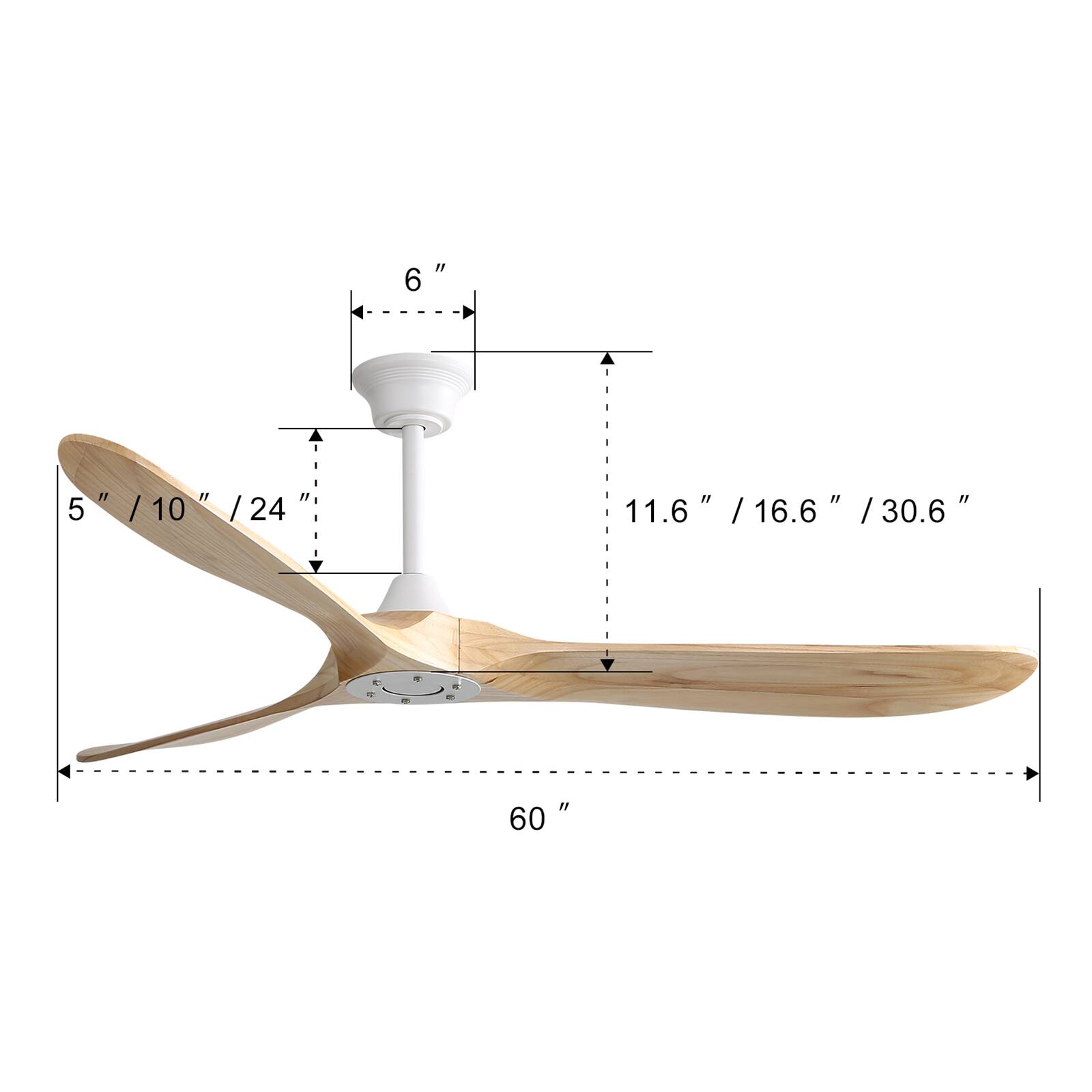 6"  
5" / 10" / 24"  
11.6" / 16.6" / 30.6"  
60"