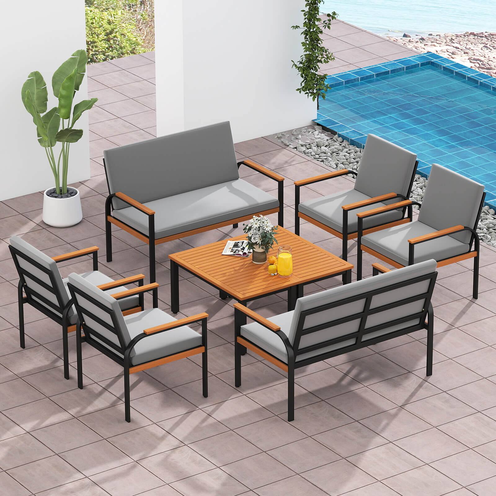 Alt View 3. Costway - Costway 8 Piece Patio Furniture Set with Coffee Table, Loveseat & 4 Single Chairs for Porch - Gray.