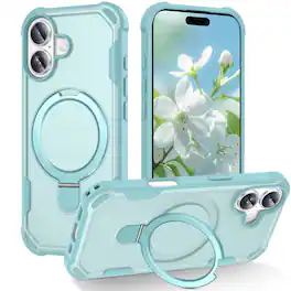 Dteck - Rugged Mag Safe Case for Apple iPhone 17,Mag Safe Compatible,Bulit in Magnetic Metal Stand PC+TPU Shockproof Cover - Blue