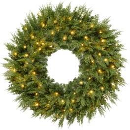 Best Choice Products - Pre-Lit Cedar Cypress Christmas Realistic Wreath w/ Twinkling LEDs - Green