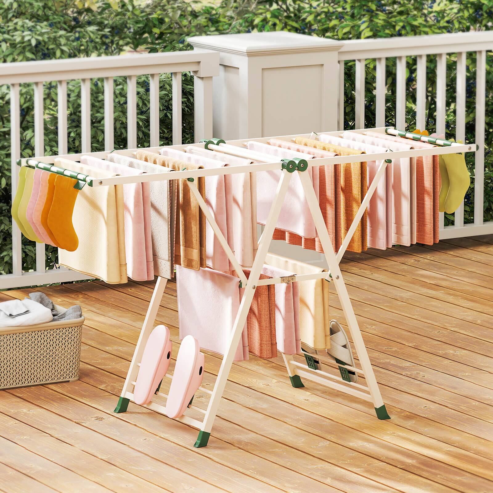 Alt View 3. Costway - Costway Foldable Metal Laundry Drying Rack with Height Adjustable Wings, 18 Drying Rails - Beige.