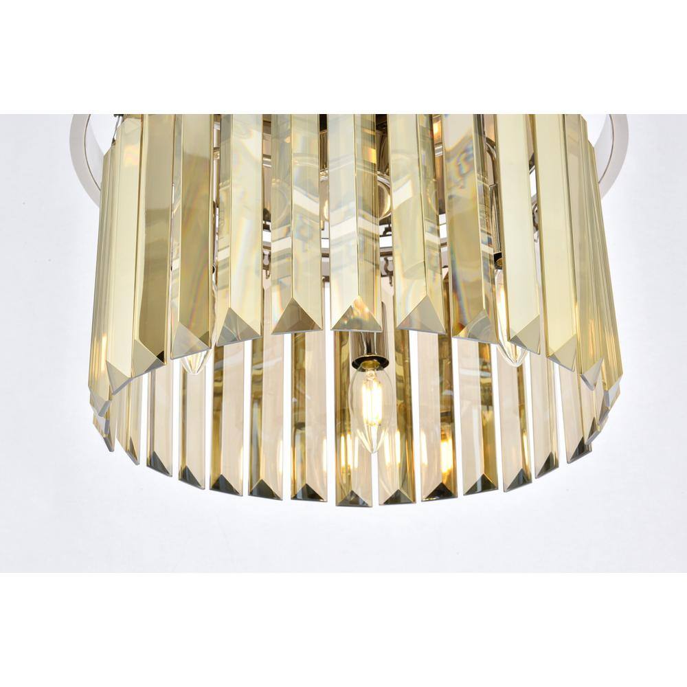 Alt View 3. Urban Classic - Sydney 3 light polished nickel Flush Mount Golden Teak (Smoky) Royal Cut Crystal - Polished Nickel.