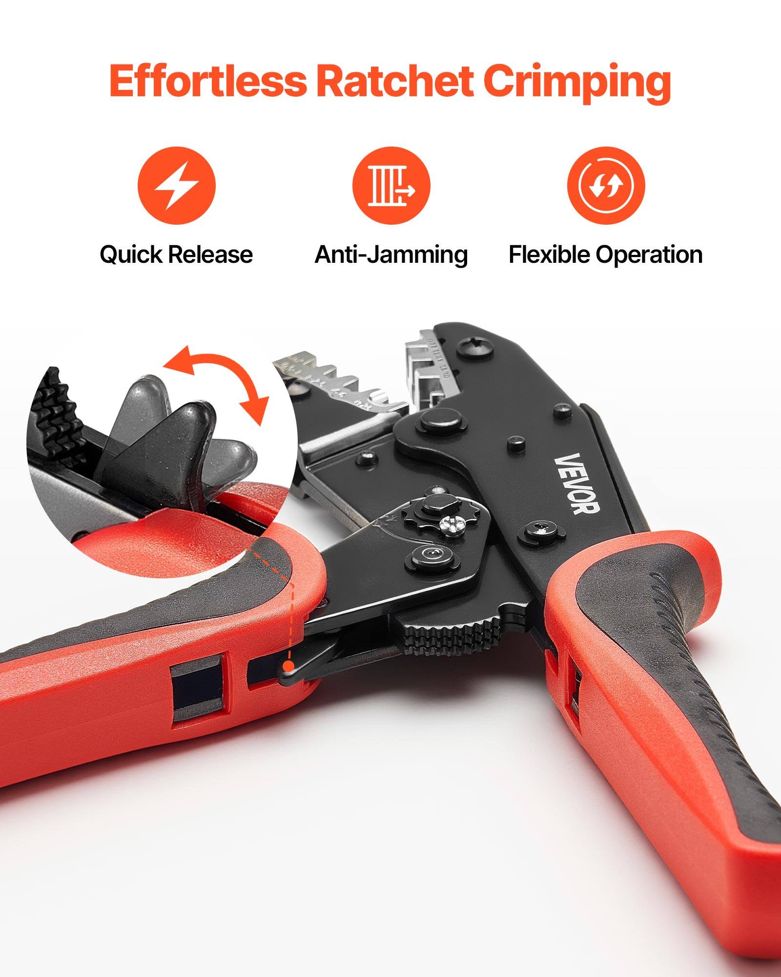 Effortless Ratchet Crimping  
Quick Release  
Anti-Jamming  
Flexible Operation  

21 1 350 KTU  
VEVOR