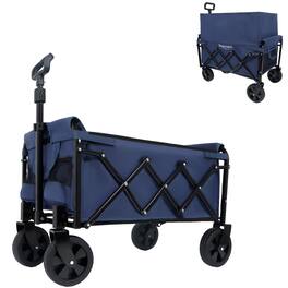 APRILSOUL - Expandable Dual-Layer Utility Wagon with 100% Extra Space - Grocery Cart for Camping Shopping Supports 225lbs - Dark Blue
