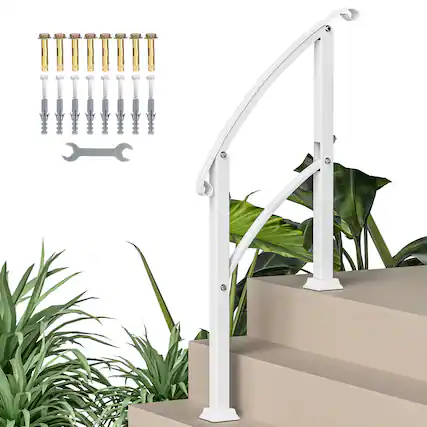 Front. Outsunny - Step Metal Handrails for Outdoor Steps - White.