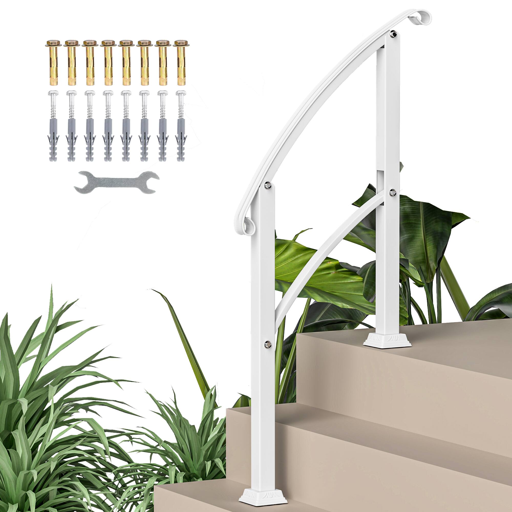 Front. Outsunny - Step Metal Handrails for Outdoor Steps - White.