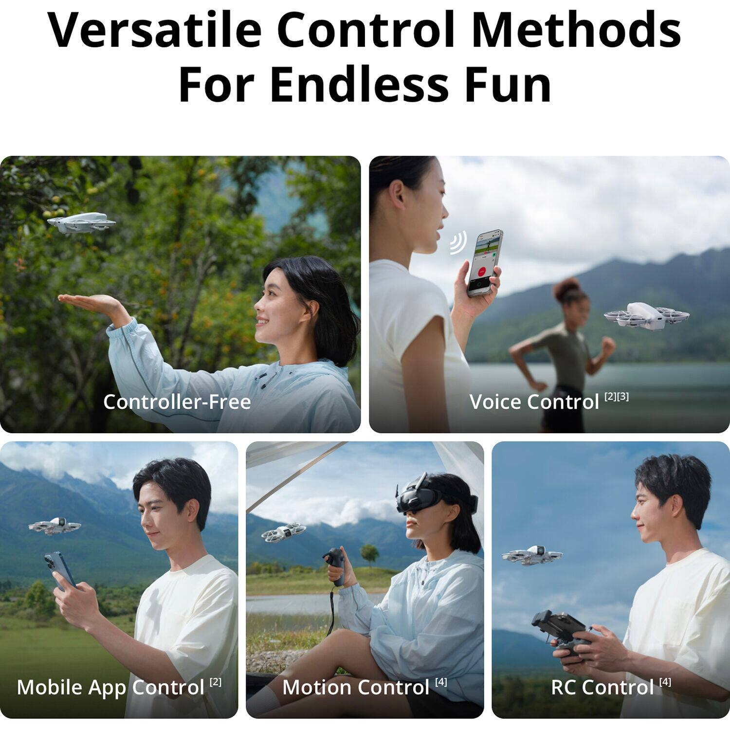 Versatile Control Methods For Endless Fun

- Controller-Free
- Voice Control [2][3]
- Mobile App Control [2]
- Motion Control [4]
- Control [4]
- RC Control [4]