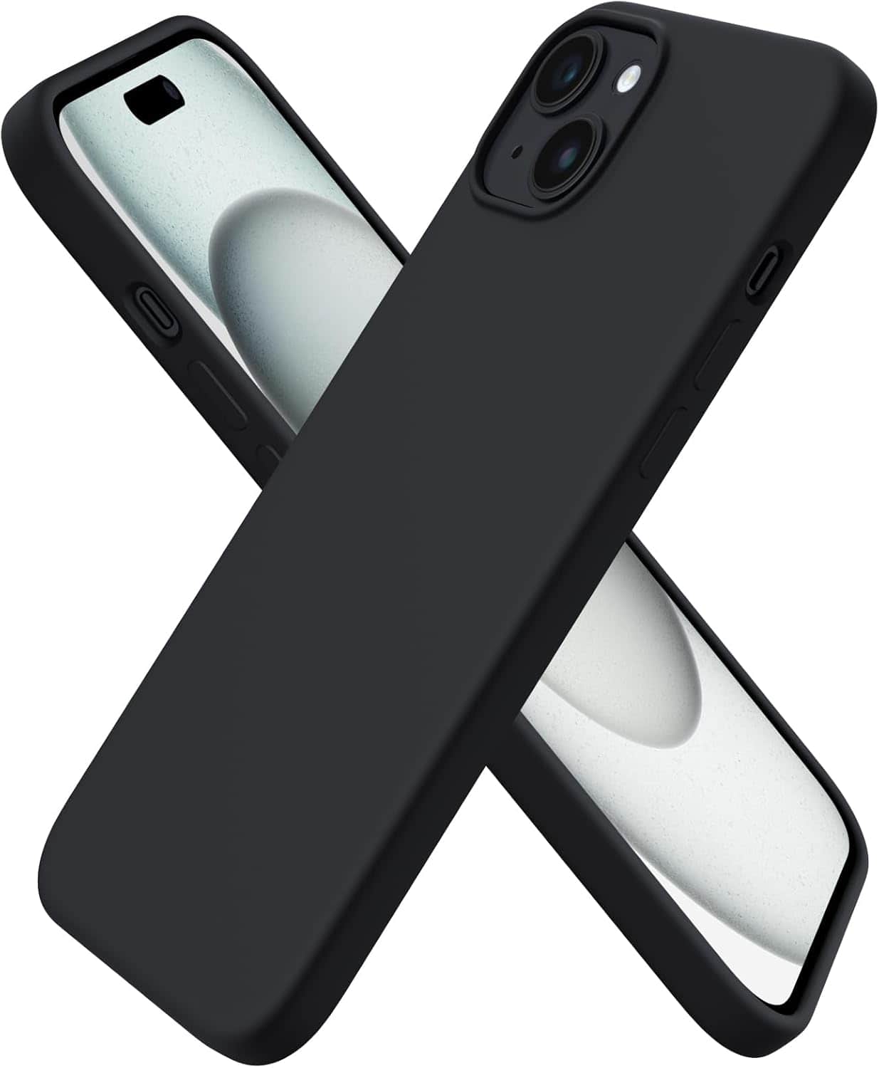 Front. Ornarto - ORNARTO Compatible with iPhone 15 Plus Case 6.7", Slim Liquid Silicone Full Covered Protective Cover-Black - Black.