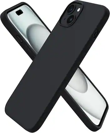 Front. Ornarto - ORNARTO Compatible with iPhone 15 Plus Case 6.7", Slim Liquid Silicone Full Covered Protective Cover-Black - Black.