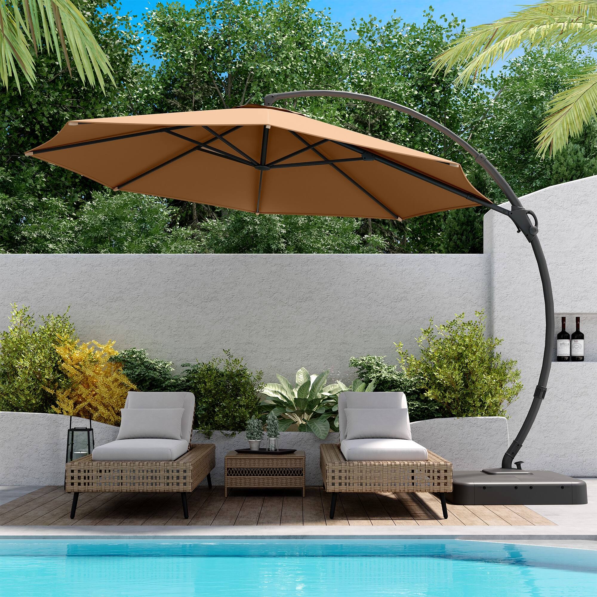 Angle. Yardgrace - 12 ft. Heavy Duty Cantilever Patio Umbrella with Base and 360 Rotation for Outdoor Backyard and Pool - Brownish gray.
