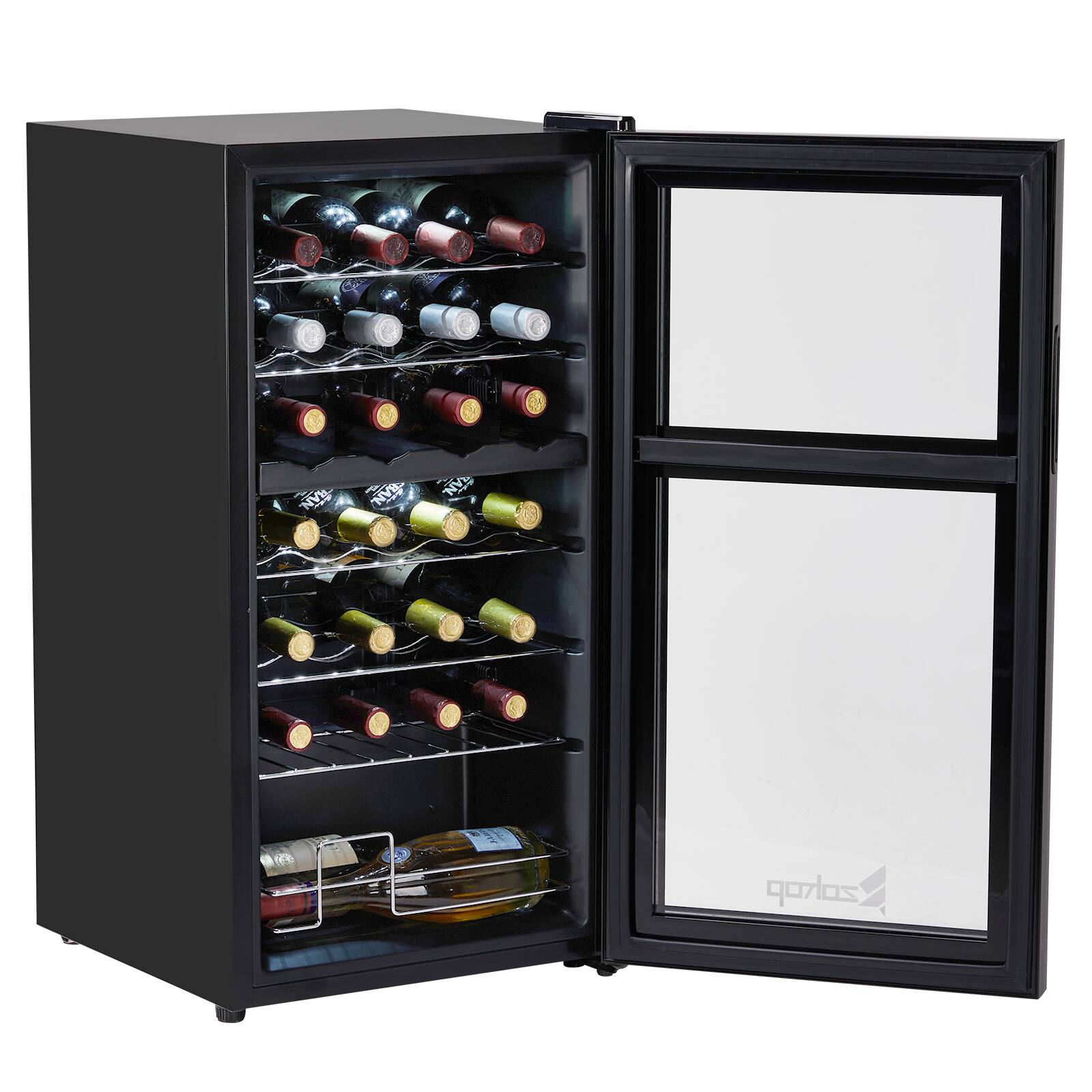 Alt View 2. Winado - Dual Zone Wine and Beverage Refridgerator, 28 Bottle Wine Fridge with Independent Temperature Control & Glass Door - Black.