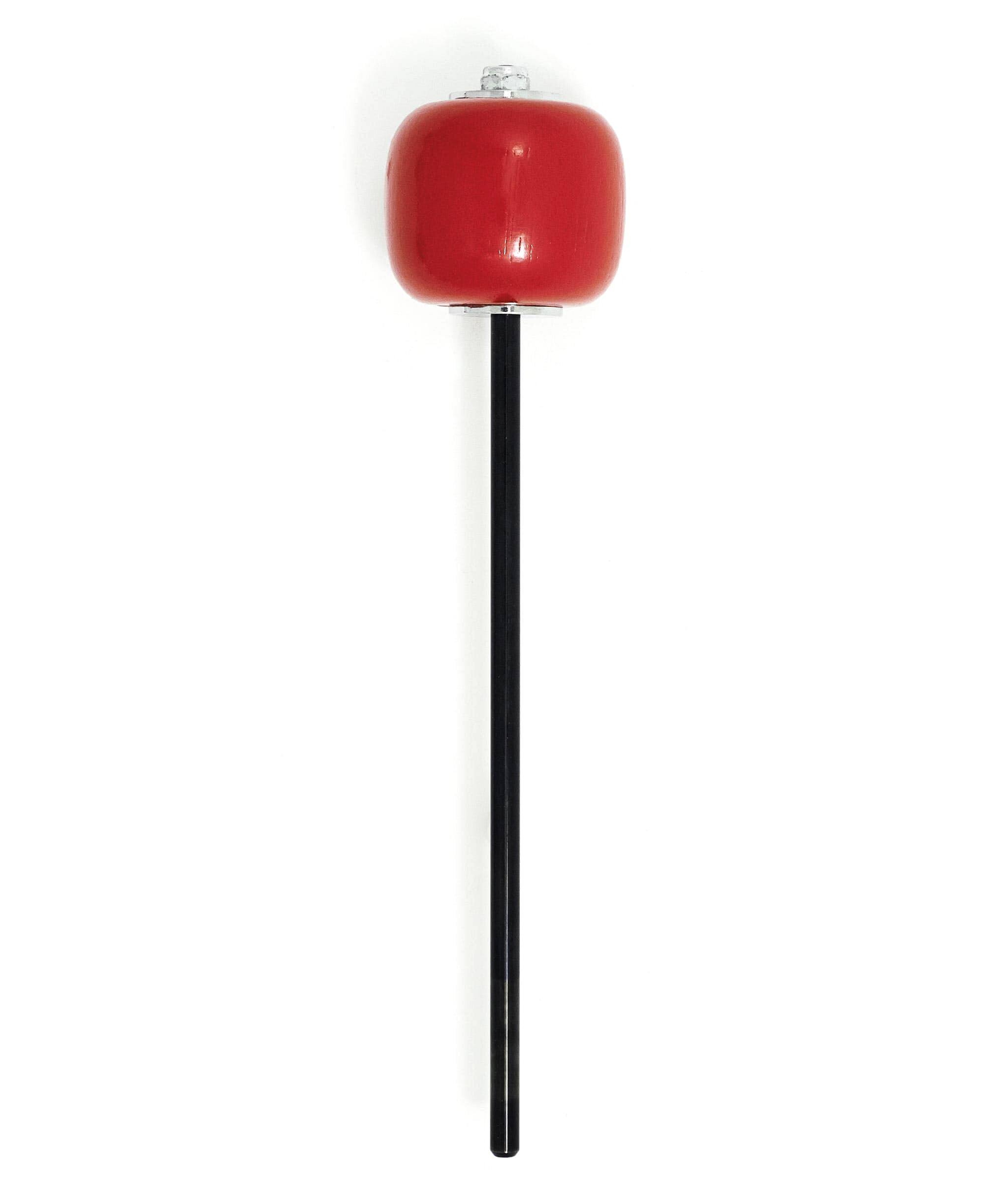 Angle. Gibraltar Hardware - 8" Red Wooden Bass Drum Beater, Long Shaft, Hard Wood Head for Loud and Defined Attack, Compatible with Standard Pedals.
