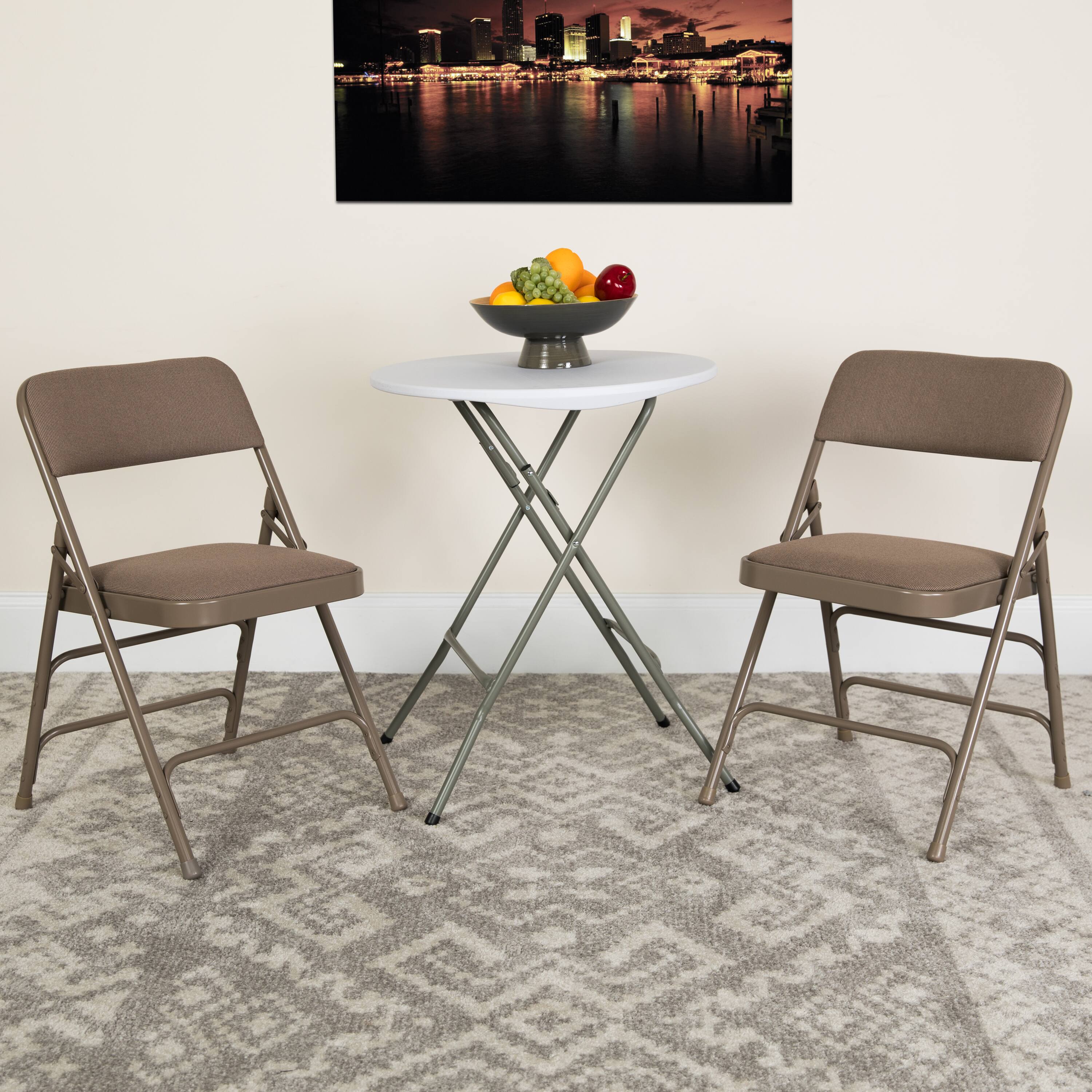 Alt View 2. Emma + Oliver - 2 Pack Home & Office Portable Party Events Padded Metal Folding Chair - Beige Fabric/Beige Frame.