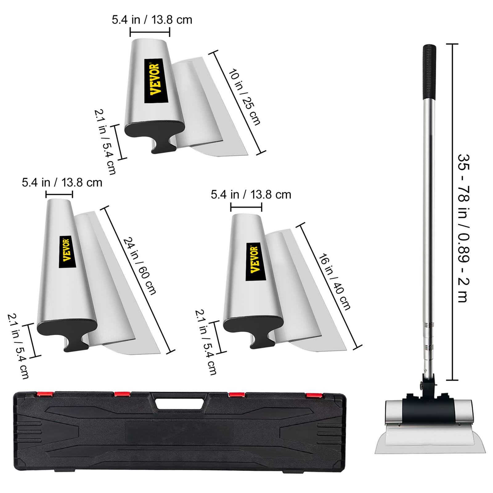 5.4 in / 13.8 cm  
2.1 in / 5.4 cm  
10 in / 25 cm  
24 in / 60 cm  
16 in / 40 cm  
35 - 78 in / 0.89 - 2 m