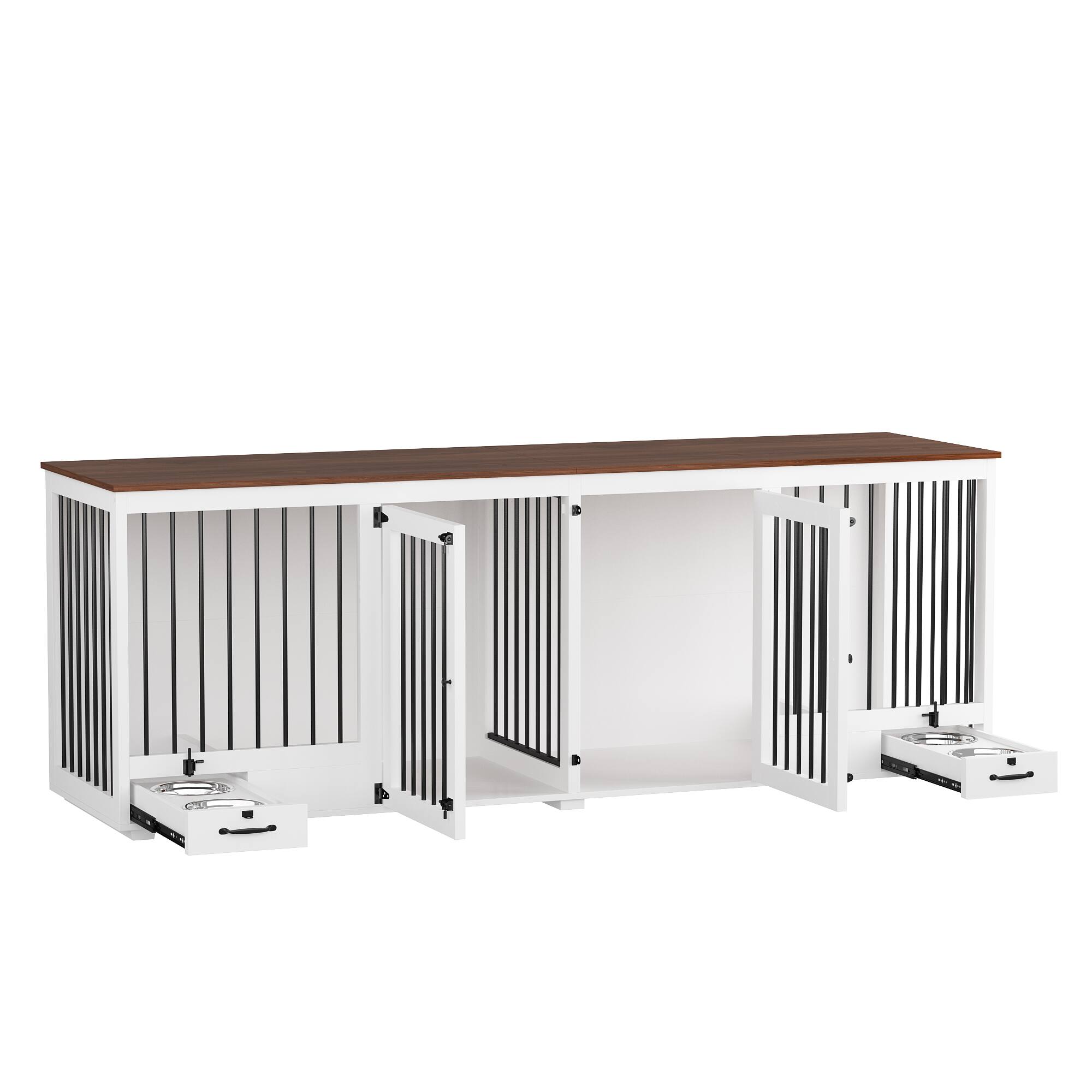 Left. FUFU & GAGA - Furniture-Style Dual-Dog Crate Console - Convertible Kennel Pull-Out Feeder & Storage.