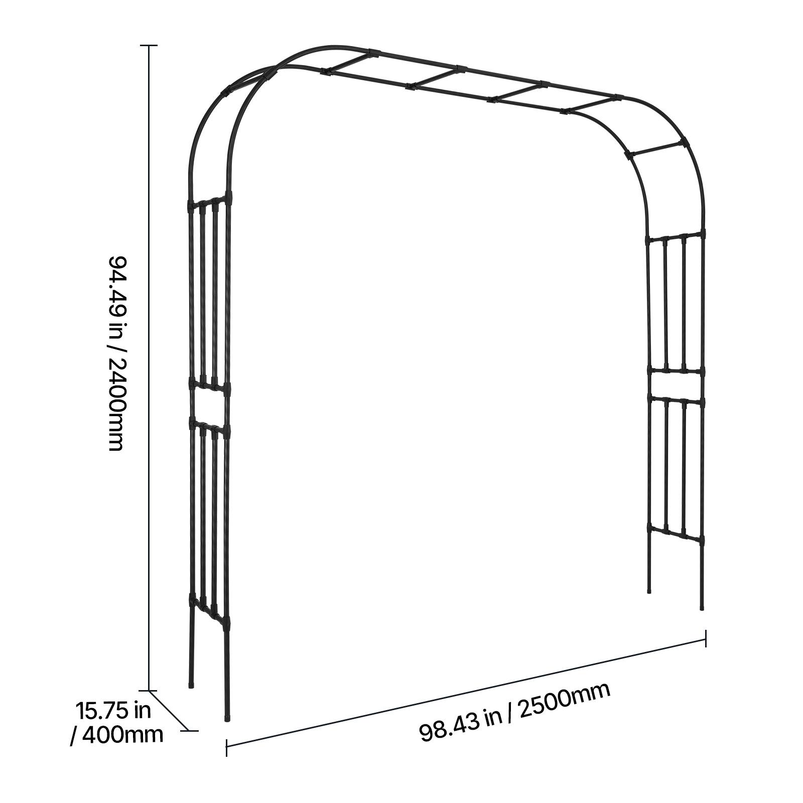 94.49 in / 2400mm  
15.75 in / 400mm  
98.43 in / 2500mm