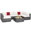 Front. Costway - 7PCS Patio Rattan Furniture Set Sectional Sofa Cushioned - Off White.