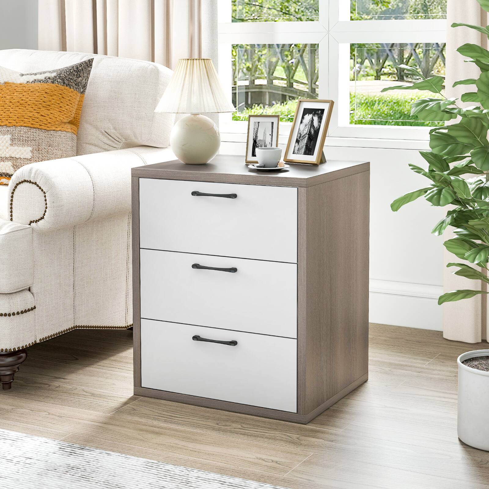 Alt View 1. Ecooso - Modern 3 Drawer Nightstand Dresser Bedroom End Side Table with Large Storage Capacity - Gray & White.