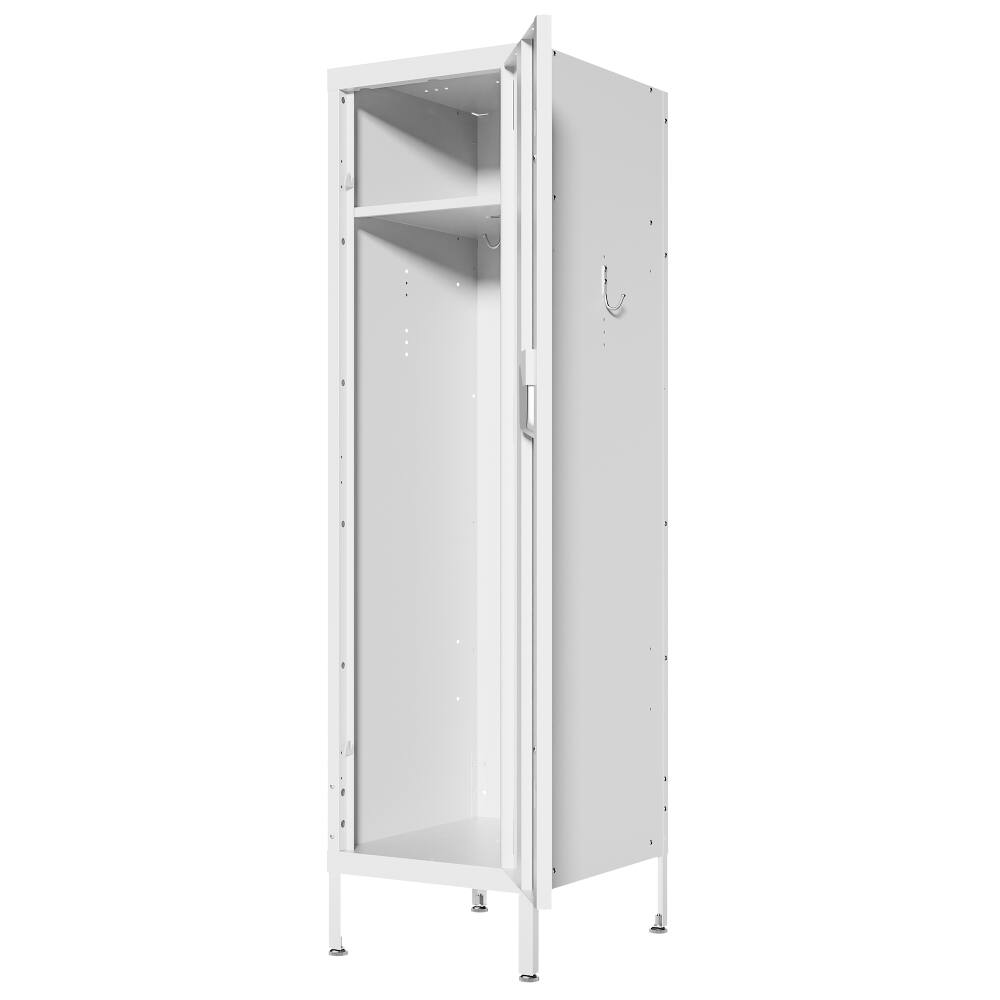 Alt View 8. Loheer - Loheer Tall Metal Wardrobe Cabinet Slim Steel Clothing Locker with Ventilated Door Lock and Side Hooks for Home Office - Matte White.