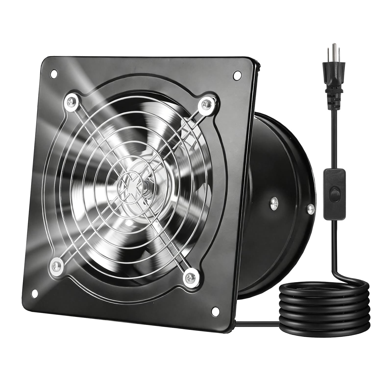 VEVOR - 6 Inch Exhaust Fan, 308 CFM High Velocity Wall Mount Vent Fan with On/Off Control, Low Consumption - Black