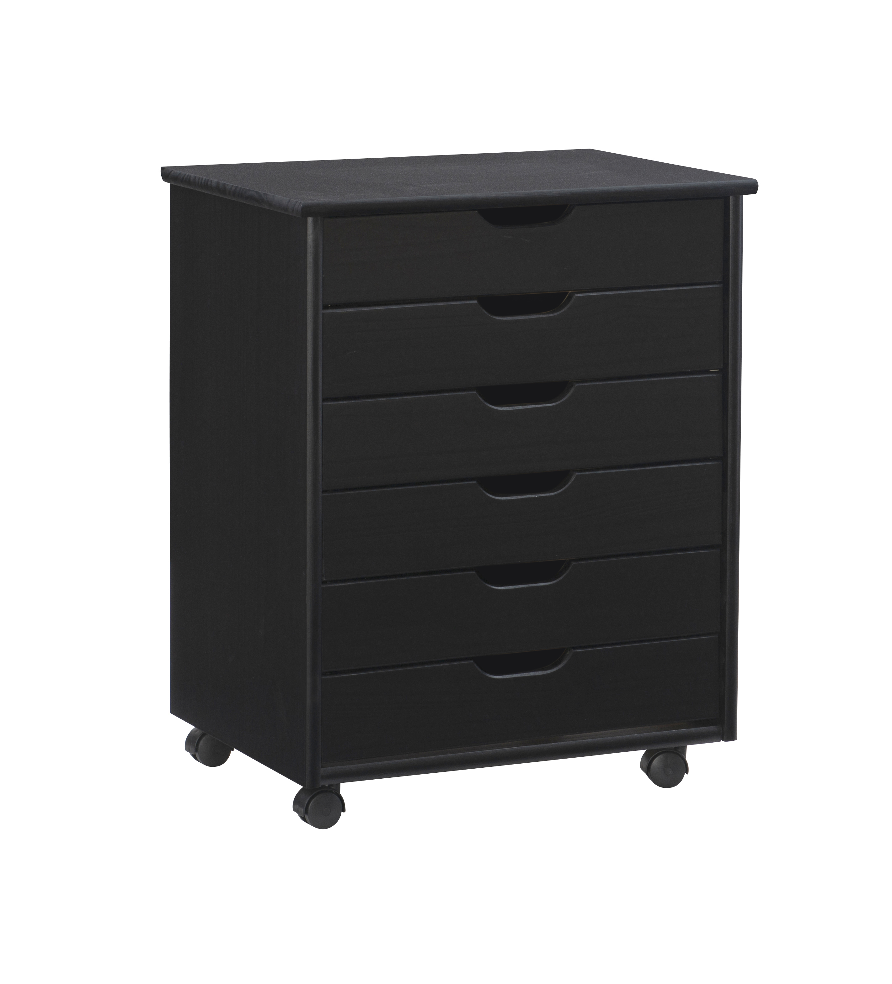 Linon Home Décor – Monte Wide Six-Drawer Rolling Storage Cart – Black Sansujyuku sansujyuku.com