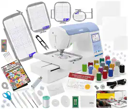Brother - PE900 Embroidery Machine Ultimate Plus Bundle - Includes 4 Hoops, 20 Premium Threads, Stabilizer Sheets & More - White