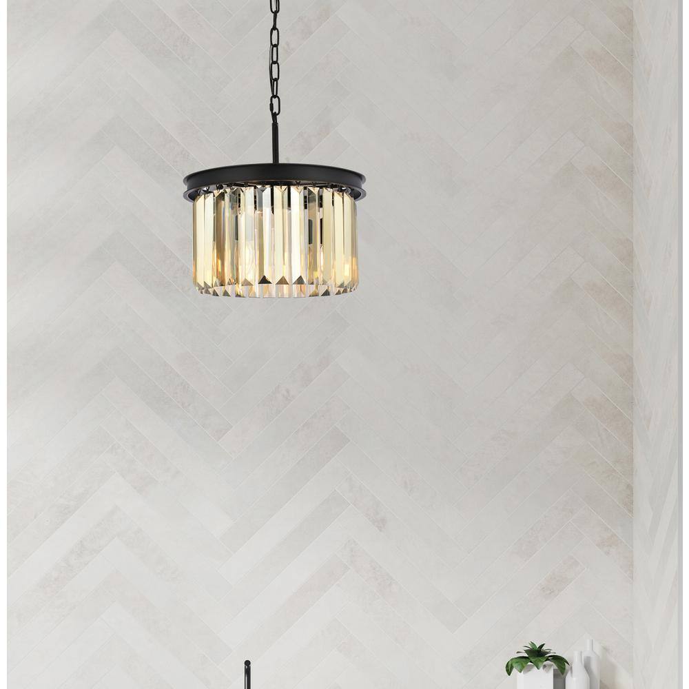Alt View 1. Urban Classic - Sydney 3 light Matte Black Pendant Golden Teak (Smoky) Royal Cut Crystal - Matte Black.