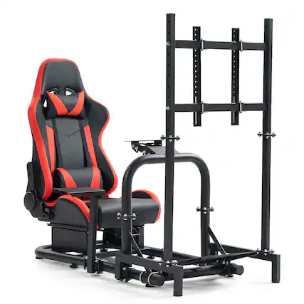 Front. Dardoo - Dardoo - Adjustable Round Tube Racing Simulator Cockpit Stand Fit for Logitech – Black - Black/Red.