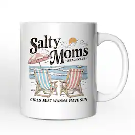 OrnamentallyYou - Salty Moms Beach Club Mug, Retro Summer Gift - White