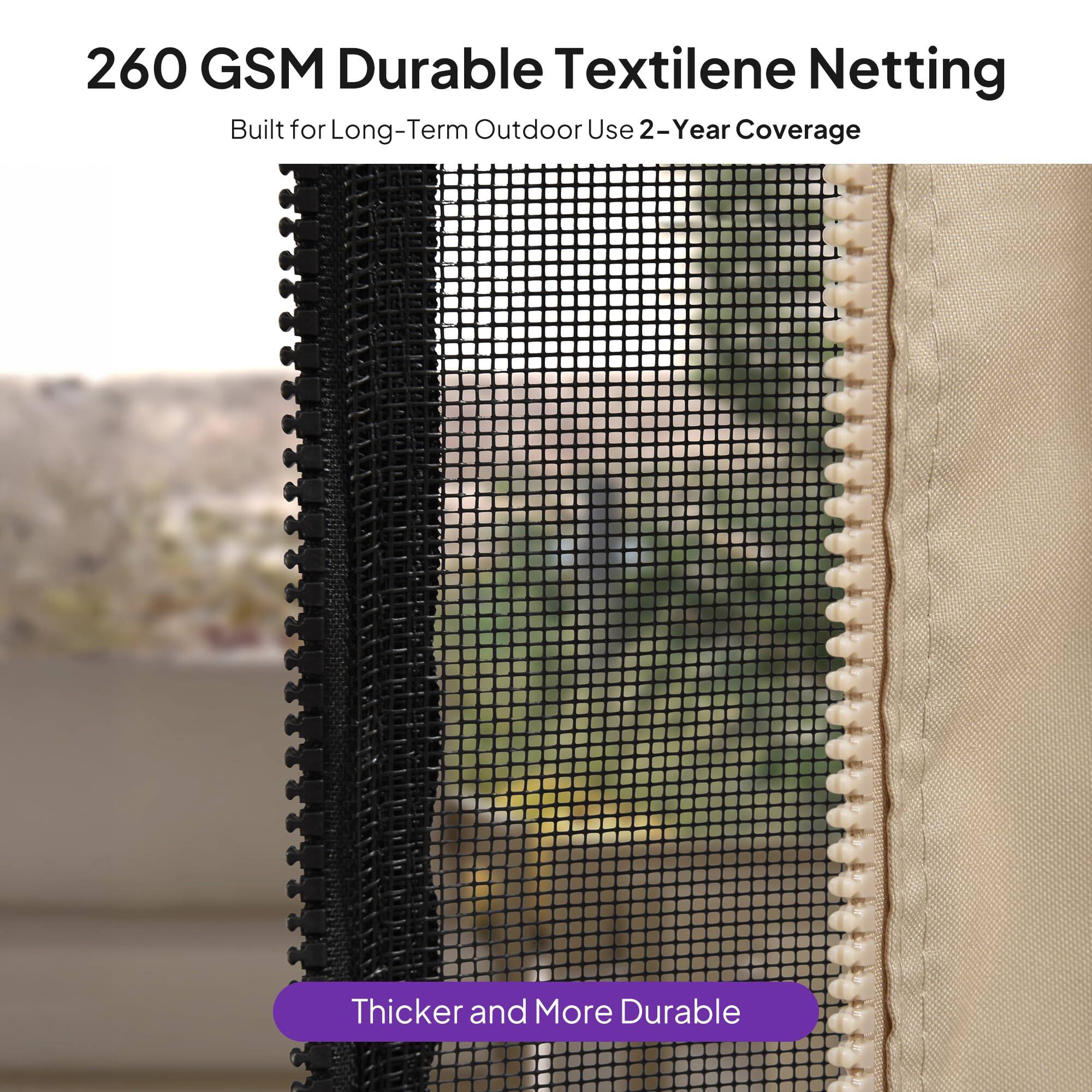 260 GSM Durable Textilene Netting  
Built for Long-Term Outdoor Use  
2-Year Coverage  
Thicker and More Durable