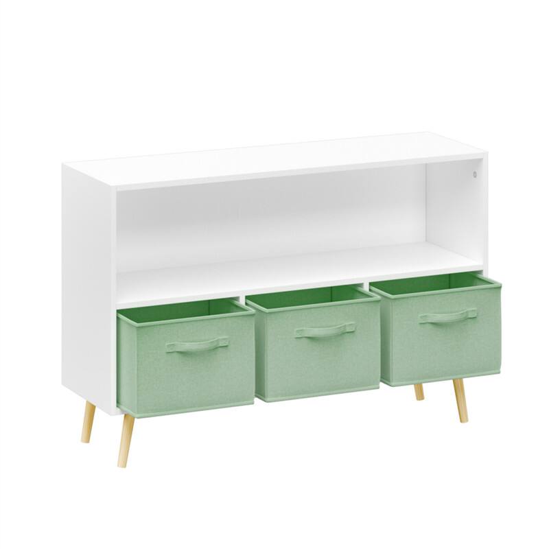 Alt View 5. HTUTWOO - Kids Bookcase with Collapsible Fabric Drawers - Children's Book Display, Toy Storage Cabinet Organizer - White+Green.