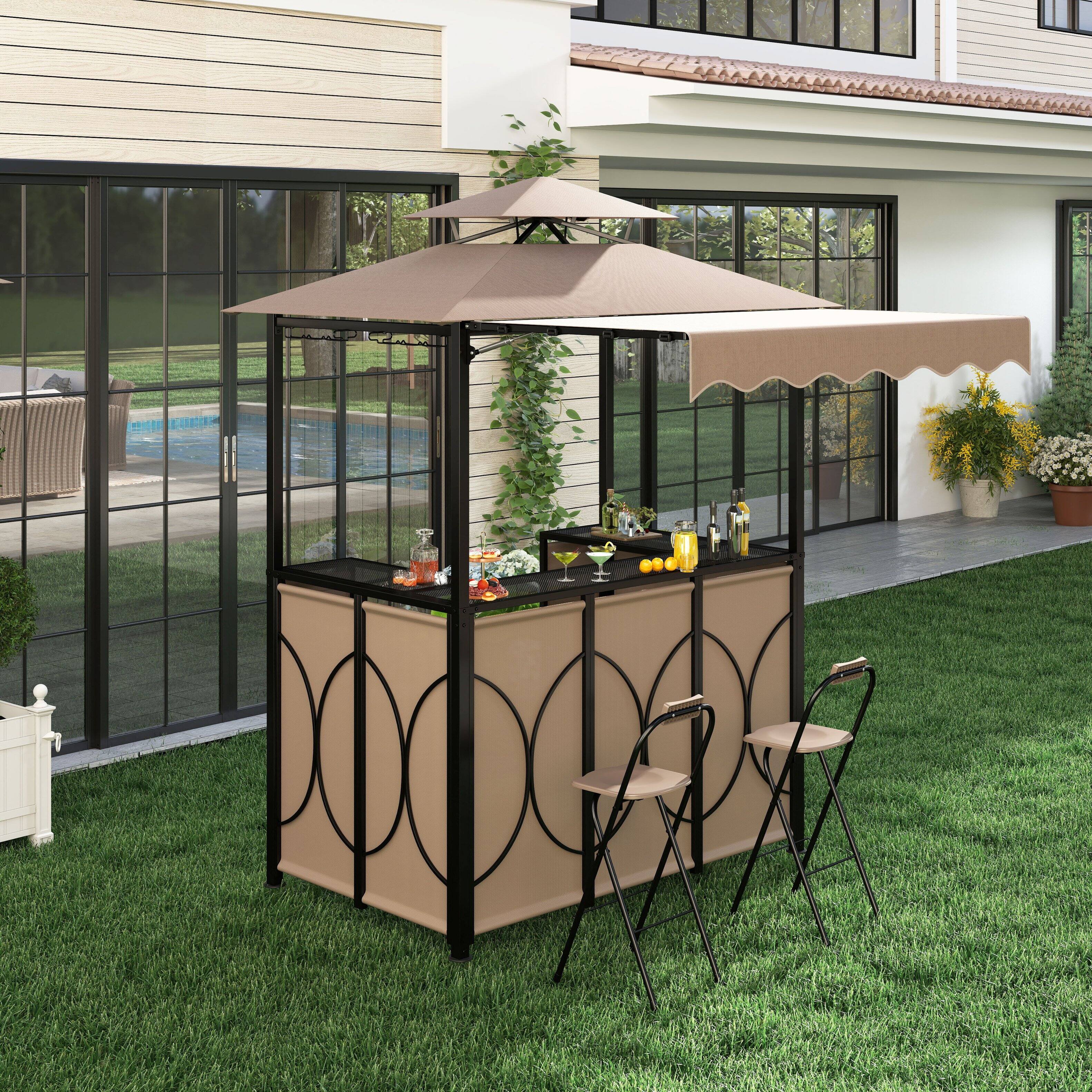 Alt View 3. Gymax - Gymax 3-Piece Outdoor BBQ Canopy w/ Bar Table & 2 Foldable Bar Chairs Set for Patio Coffee - Coffee.