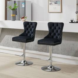 GOODSILO - Adjustable Height Swivel Barstools with Velvet Upholstery and Chrome Base - Set of 2 for Home Bars and Kitchen Islands - Black