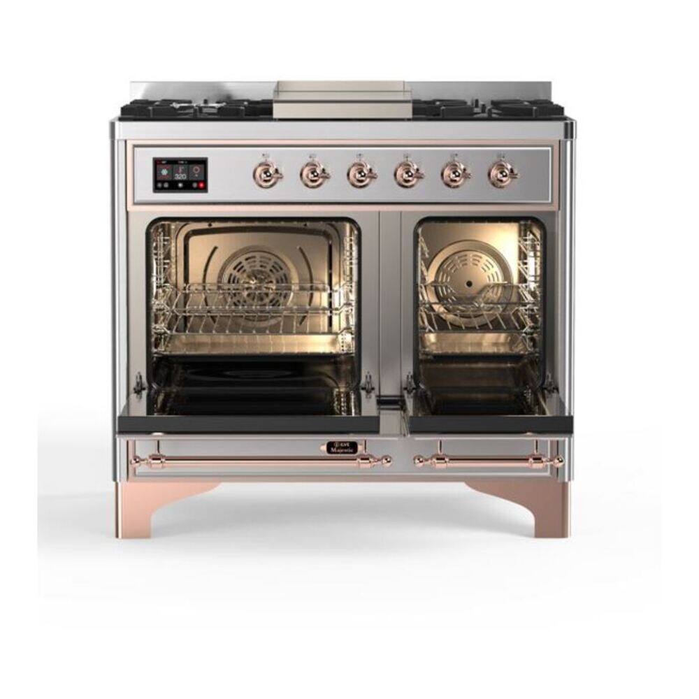 Alt View 2. ILVE - ILVE Majestic II Series 40 in. Dual Fuel Range with 6 Sealed Burners + Griddle (Natural Gas, Copper Trim) - Stainless Steel.