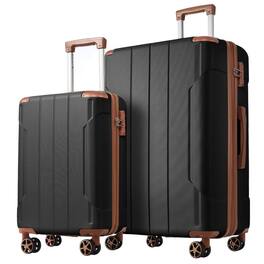 BreeBe - Hardshell ABS Luggage Sets 2 Piece Suitcase Set Expandable with TSA Lock Spinner Wheels for Men Women - Black Brown