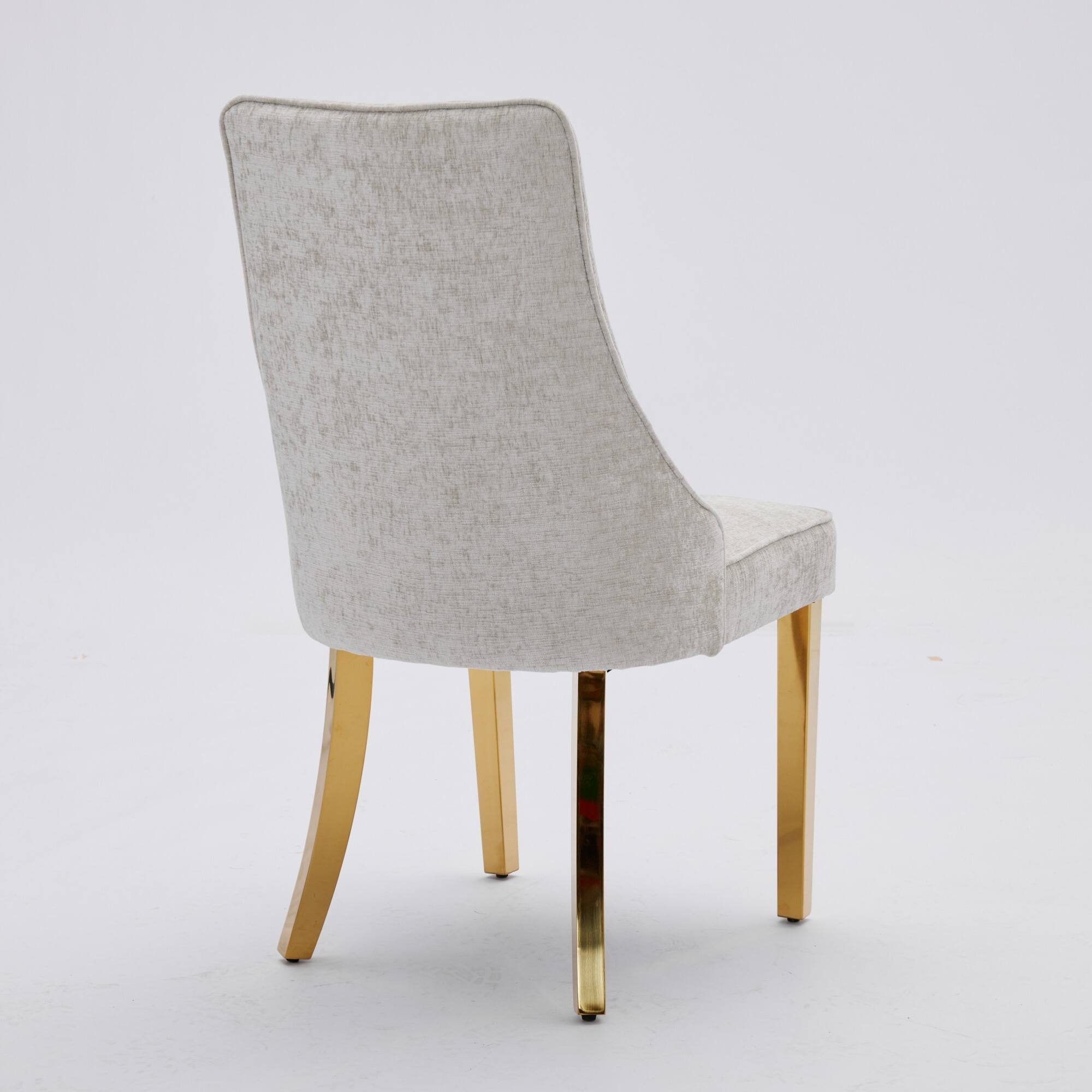 Alt View 2. GOODSILO - Luxury Chenille Fabric Upholstered Dining Chairs with Golden Stainless Steel Legs, Set of 2 - Beige.
