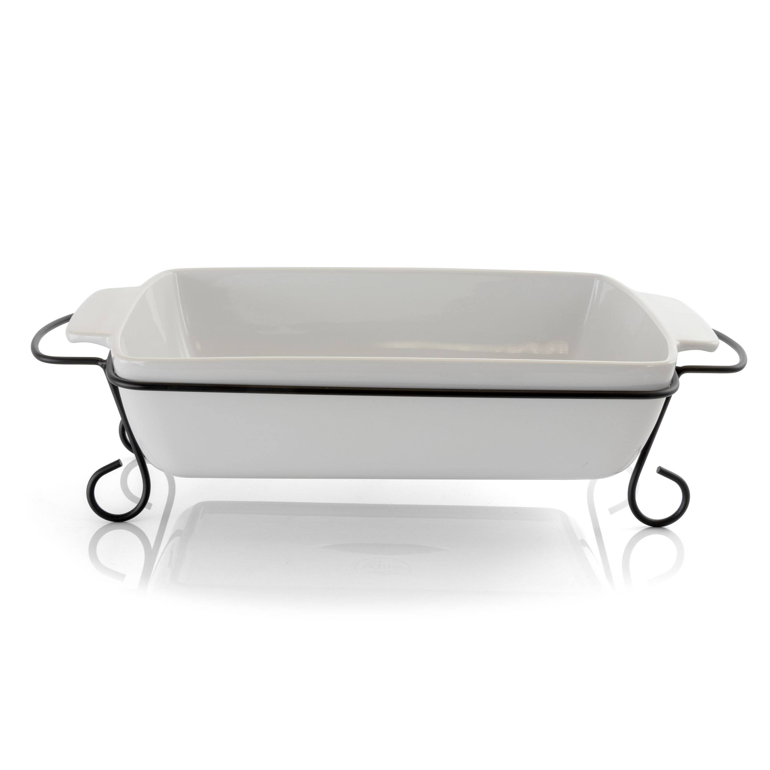 Gibson - Elite 2 Piece Rectangle 15.5 Inch Stoneware Bakeware with Metal Rack - White