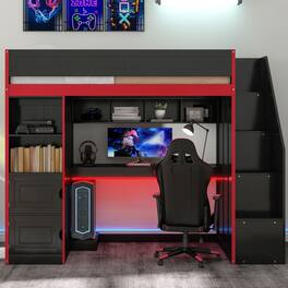 Anysun - Full Size Modern Sleek Look Gaming Loft Bed with Ample Storage Spaces, Assembly Required - Black