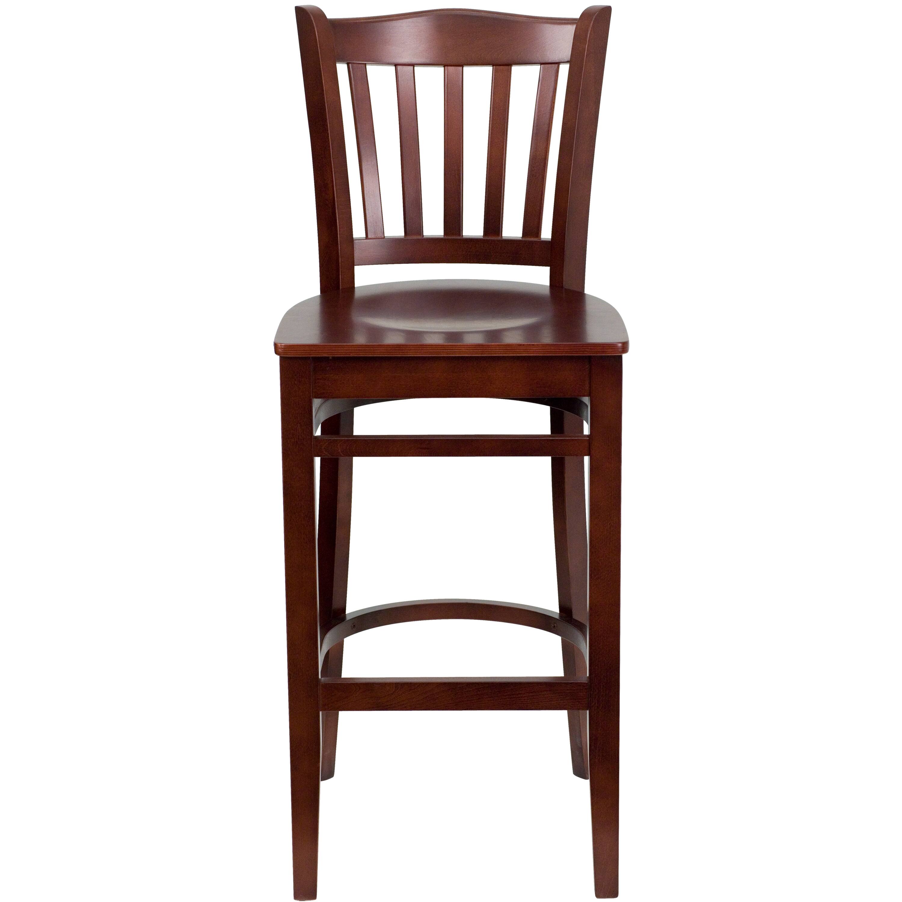 Alt View 5. Emma + Oliver - Vertical Slat Back Wooden Restaurant Dining Barstool - Mahogany Wood Seat/Mahogany Wood Frame.