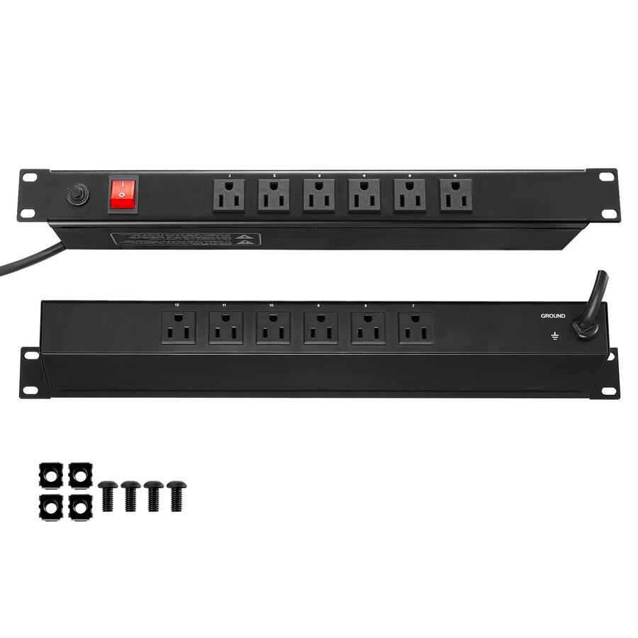 VEVOR 1U PDU, 12 Outlets, Rack Mount Power Strip Fits Standard 19 ...