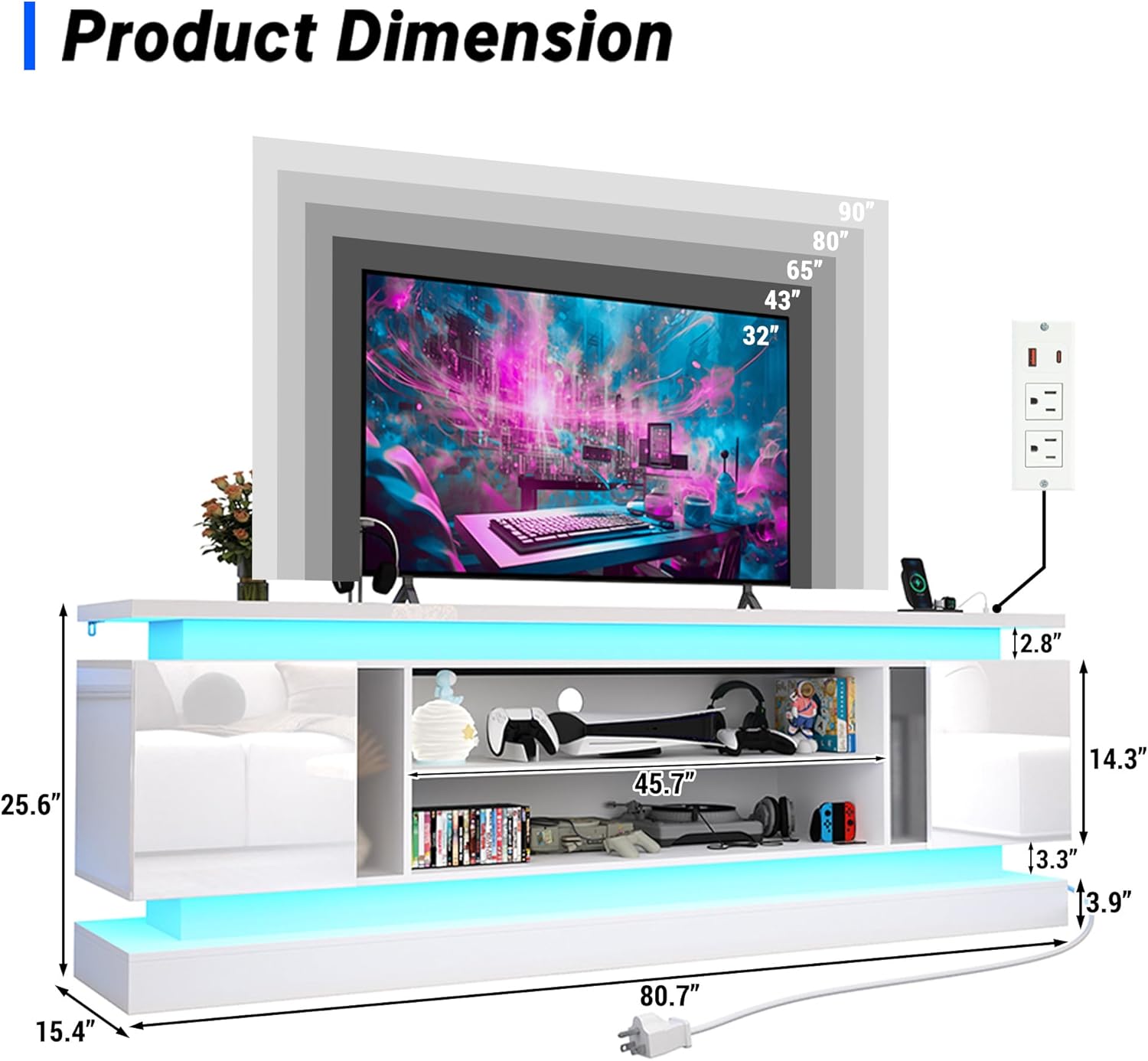 Product Dimension: 90" x 80" x 65" x 43" x 32" x 2.8" x 25.6" x 45.7" x 14.3" x 13.3" x 3.9" x 15.4" x 80.7"