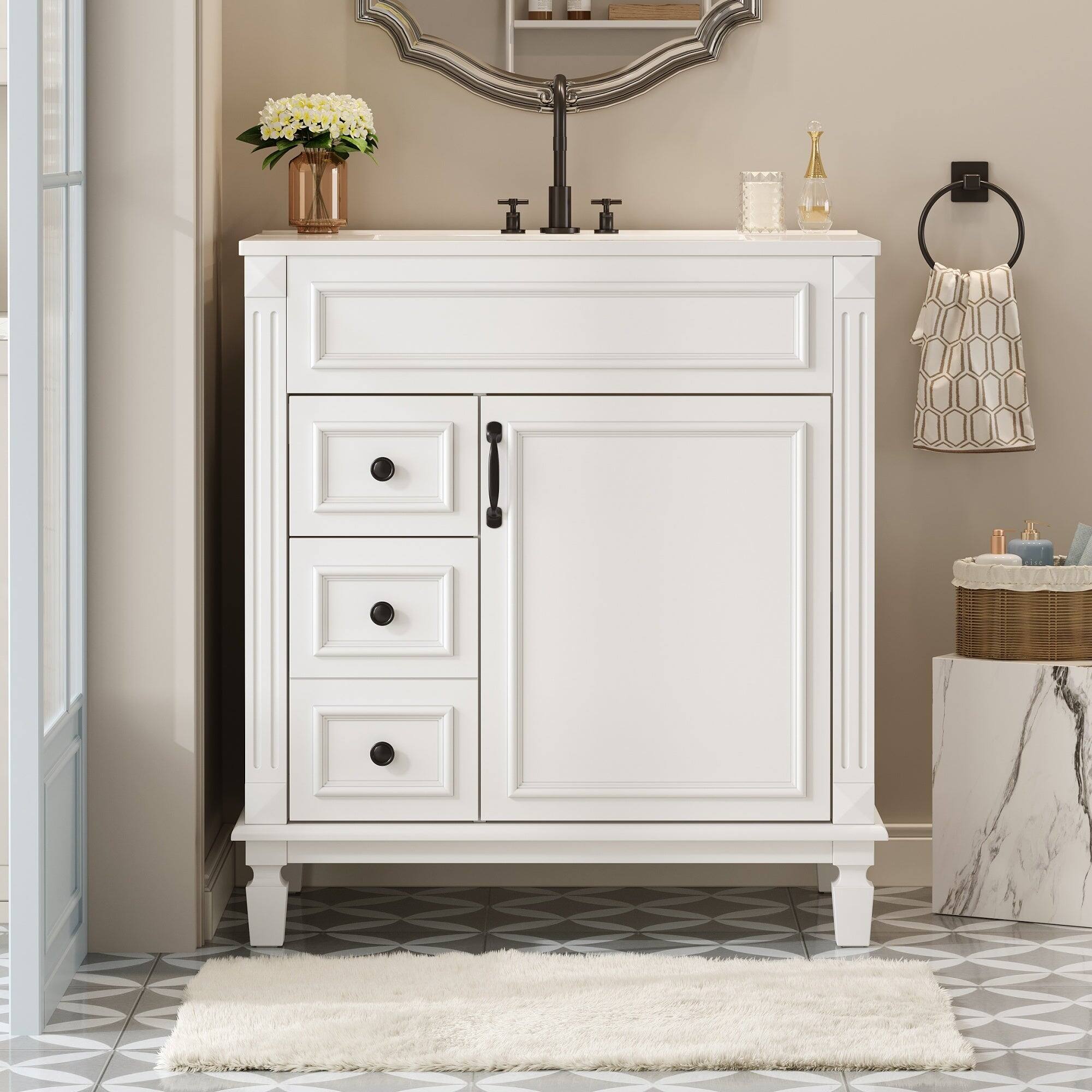 Alt View 4. Boyel Living - 30 Inch Bathroom Vanity with Ceramic Sink and Storage Cabinet White - White.