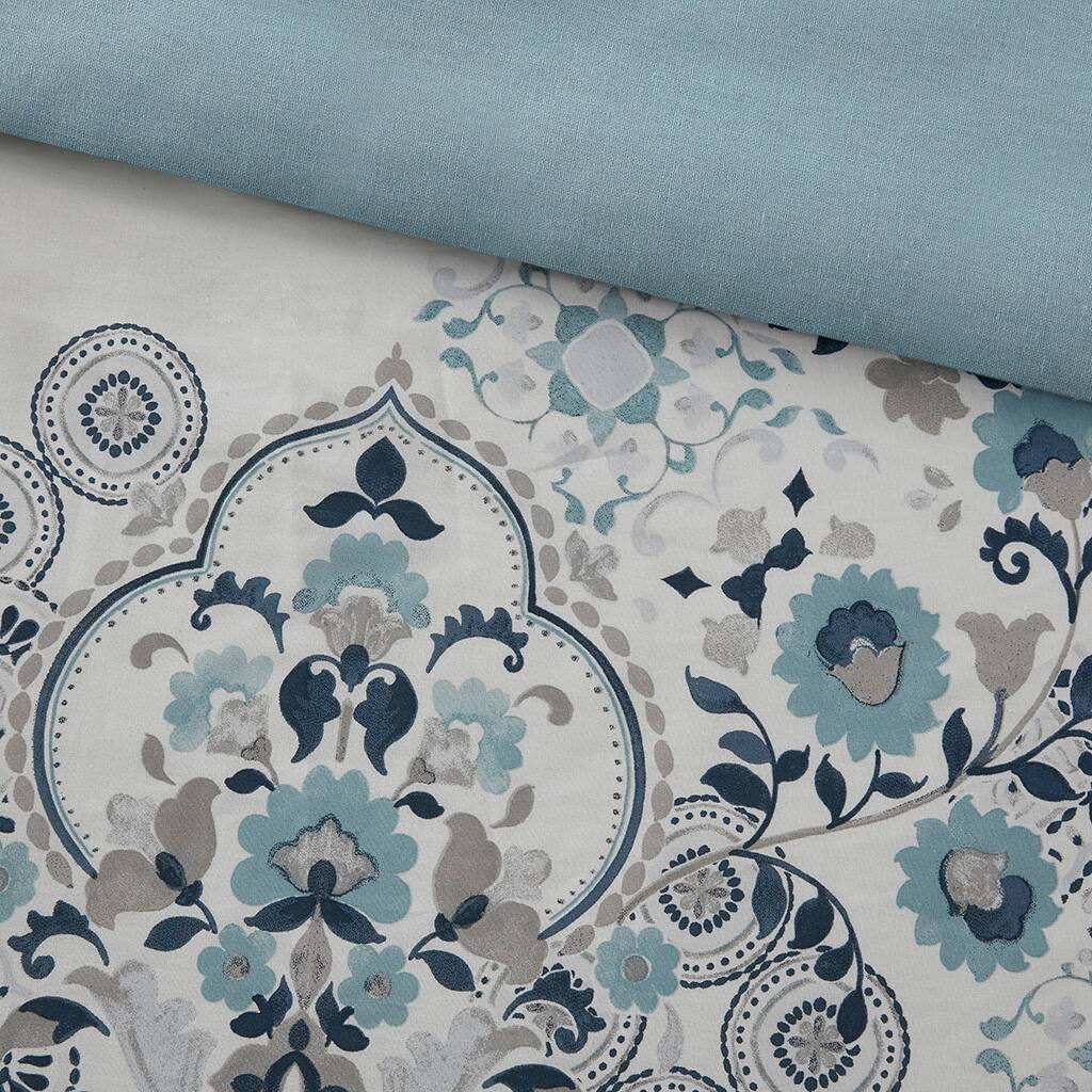 Alt View 5. Gracie Mills - Gracie Mills Candice 3 Piece Floral Printed Cotton Duvet Cover Set - Blue.